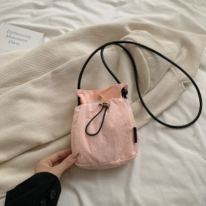 Minimalist Sports Style Womens Mini Canvas Bag Drawstring Mobile Phone Bag Fashionable Casual Crossbody Coin Purse
