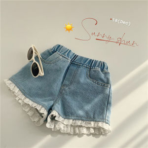Stylish Korean Version Lace Trimmed Girls Denim Shorts