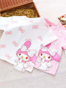 Girls Cotton T-Shirt Short Sleeve Summer Base Shirt Baby Meilidi Cartoon Print Breathable round Neck Kids Fashion Clothing