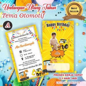 50 Pcs Undangan Ulang Tahun 1 Lembar Tema Otomotif