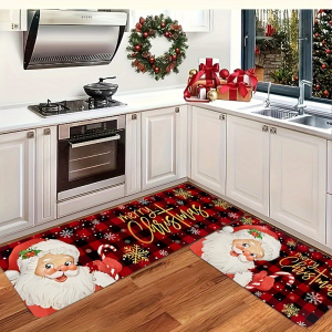 VIKAMA Buffalo Plaid Santa Runner Mat Non Slip Anti Fatigue Rug Kitchen Bedroom Entrance Merry Xmas Holiday Home Decor