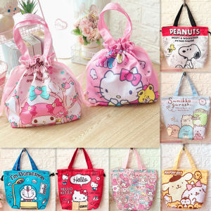 Sumikko Gurashi My Melody Cinnamoroll Drawstring Lunch Bag Casual Canvas Storage Handbag Kids Girl Cute Cartoon Picnic Tote