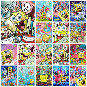 Handmade DIY SpongeBob Diamond Painting Kit Water Diamond SquarePants Cross Embroidered Diamond Mosaic Home Decoration