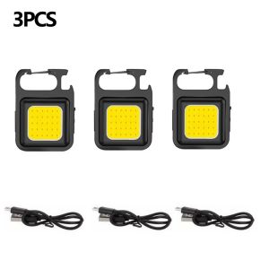 Mini Portable Work Light COB Keychain Flashlight with Magnet 4 Lighting Modes Super Bright Camping Lamp for Outdoor Activities