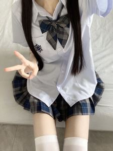 Camellia and Book Original JK Uniform Blue Short-Sleeved Embroider Shirt Loose Preppy Style Long Sleeves White Tops Female Summer