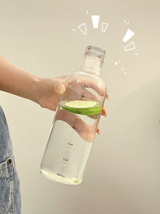 Instagram Style Time Scale Glass Cup Girls Office Simple and Portable Water Cup Transparent Milk Bottle High Temperature Resistance
