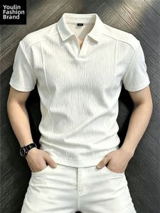 YOULIN | Cool Dry Box-fit Seersucker Gull-collar T-shirt