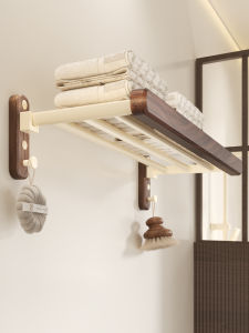 High-End Solid Walnut Bathroom Towel Rack No Drilling Required Toilet Clothes Bath Towel Storage Shelf Integrated Space Saver