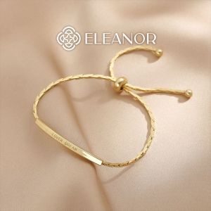 Vòng tay nữ dây rút Eleanor Accessories lắc tay khắc chữ gold bar kiểu dáng đơn giản phụ kiện trang sức 3263