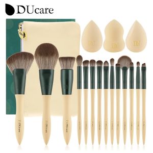 DUcare 14Pcs/Set Makeup Brushes with 3Pcs Makeup Spong & Cosmetic Bag - Lime Mojito Series 💝Valentines Day Gifts💝 Professional Kabuki Foundation Blending Brush Face Powder Blush Concealers Eye Shadows【Post in 24 Hours&90 days Warranty Services】