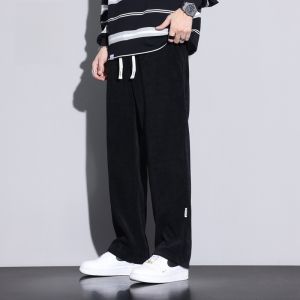 ROMON | Romon Fleece Lined Corduroy Wide Leg Mens Casual Pants Loose Fit Straight Cut Sporty Sweatpants Fashionable Urban Style Long Trousers