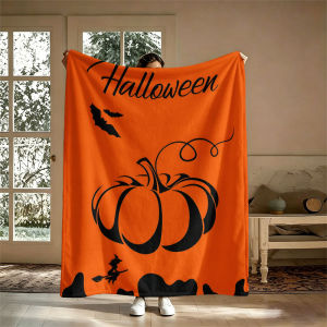 BILIBILI | Halloween Poster Orange Flannel Blanket Perfect for Sofa Office Bed Travel Sleep Read Relax Camping Four Season Use
