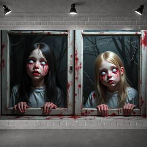 Scary Halloween Curtain Halloween Window Silhouette Decoration Blood Halloween Window Cover Horror Window Creepy Banner