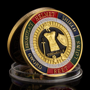 Christianity Souvenir Put on The Whole Armor of God Ephesians Coin Golden Plated Commemorative Coin Pray Always Collection