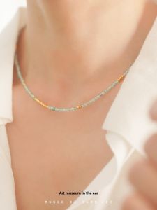 Handmade Sea Blue Topaz Crystal Beads Necklace Womens Fashion Jewelry Unique French Design Luxury Minimalist Gift for Bestie