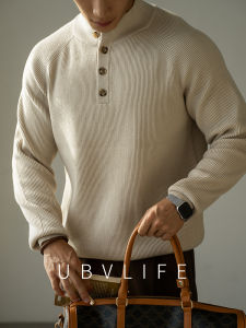 UBV | Henry Neck Drop Shoulder Warm Double Stranded Wool Mens Sweater