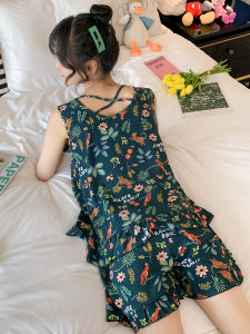 Cộc Tay Không Tay Cotton Vải Bông Lụa Bộ Đồ Ngủ Bộ Đồ Ngủ Cho Bé Gái Phần Mỏng Mùa Hè Gợi Cảm Quần Áo Ở Nhà Trở Lại Dễ Thương Sinh Viên Nhân Tạo Cotton Vải Bông Quần Short Quần Đùi