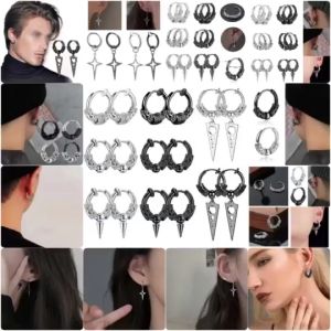 Stainless Steel Minimalist Pendant Ear Clips – Trendy Hip-Hop Look