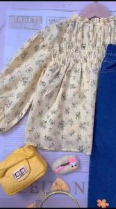 Setelan Kuning Anak Perempuan Motif Bunga + Celana Panjang Motif Bunga