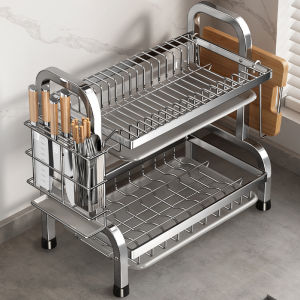 Thickened Stainless Steel Kitchen Storage Rack Multi-Function Bowl Plate Storage Shelf Dish Draining Stand Utensil Box