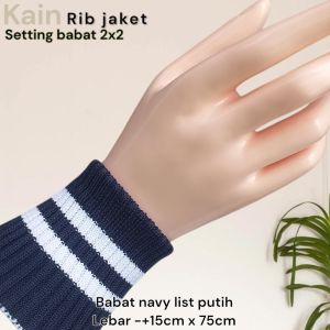 Kain rib jaket warna navy polos dan garis rib polyester tebal premium