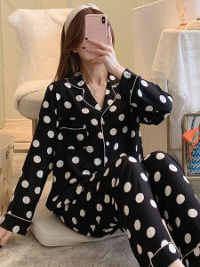 Cardigan Poplin Pajamas Womens Spring and Autumn Fancy Homewear Polka-Dotted Sweet Student Bourette Suit Summer Ke Outwear