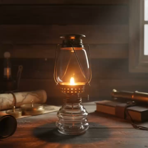 Đèn Bão Thấp Dầu Thủy Tinh Xưa Có Quai Xách – Đèn Dầu Trang Trí Cổ Điển Retro