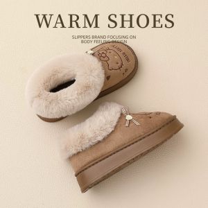 Dép Bông Đế Dày Mùa Đông 2025 Mới Cho Nữ Trong Nhà Chống Trượt Dễ Thương Lót Lông Cừu Đế Ngoài Bằng EVA Dép Bông Đế Dày