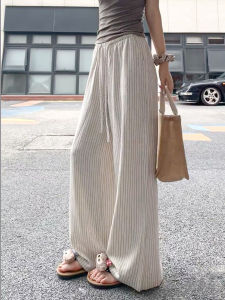 High Waist Wide Leg Pants Striped Cotton Linen Casual Loose Fit Summer Fashion Korean Style Commute Straight Cut Trousers