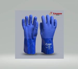 ถุงมือผ้าเคลือบพีวีซี สีน้ำเงิน (PVC glove Cotton lining ) รุ่น PVC8065 ยี่ห้อ License(60คู่/ลัง) Size L