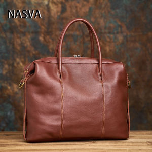 กระเป๋าเอกสารของผู้ชายหนังวัวแท้ความจุขนาดใหญ่ลำลองธุรกิจกระเป๋าสะพายไหล่ Crossbody กระเป๋าถุงคอมพิวเตอร์ NASVA