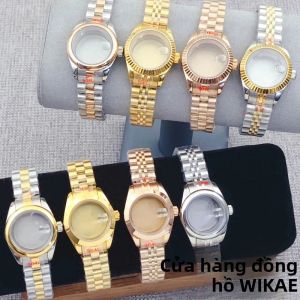 Vỏ Đồng Hồ Nữ 28mm Hai Màu Bạc Vàng Hồng Viền Xéo Đánh Bóng Kiểu Gợn Sóng Kính Sapphire Chống Nước Máy NH05