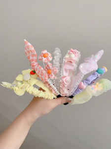 3 Pcs Set Korean Headband for Kids Girl Lace Flower Bow Bear Hairbands Cute Hair Hoop