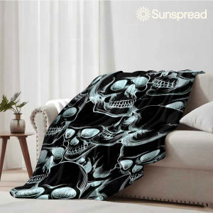 Beast Kingdom | Dark Sketch Skulls Soft Warm Flannel Blanket Lightweight Cozy Christmas Halloween Home Decor Room
