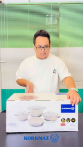 Korkmaz Granita Non-Stick Cookware Set 7-Piece Induction Compatible Stock Pot Set with Frying Pan Made in Turkey