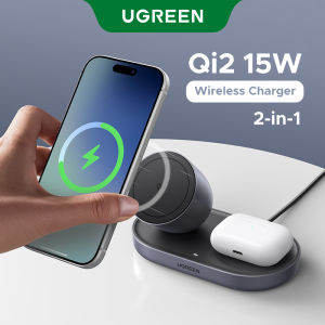 UGREEN 15W 25W 2-in-1 Magnetic Wireless Charger Stand with Qi2 for iPhone 18 17 Pro Max iPhone 17 Pro iPhone 17 Air iPhone 17 Samsung S26 S25 S24 Ultra Airpods Galaxy Buds