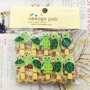 New Cartoon Turtle Flower Shop Dormitory Small Wooden Clip Kindergarten Teaching Animal Color Photo Folder Brazilian Turtle