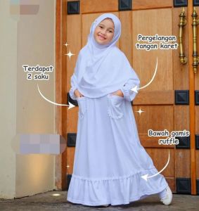 Stelan Gamis Anak Warna Putih 1-10 Tahun Manasik Haji Anak Tk Paud