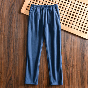 Warm Fleece Lined Sports Casual Pants for Men Youth Popular Straight Leg Long Trousers All Match Autumn Winter Polyester Fiber