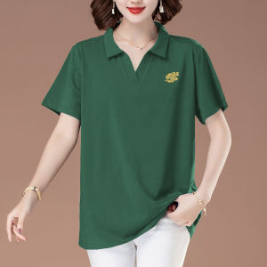 Summer Korean Style Loose Polo Neck Short Sleeve Casual Slimming Cotton T-Shirt Large Size New Turn-down Collar Top