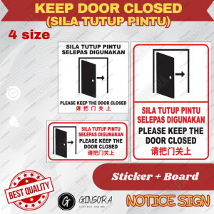 【KEEP DOOR CLOSED】PVC BOARD LABEL STICKERS OFFICE |SILA TUTUP PINTU STIKER PVC KEDAIPAPAN TANDA | |【请关门广告贴纸】