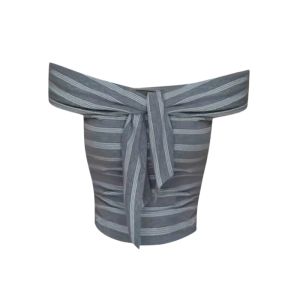 YUEZHONGWEI | เสื้อยืดแขนสั้นไหล่เดียวสไตล์ฝรั่งเศสสำหรับผู้หญิงในช่วงฤดูร้อน เสื้อยืดลายทางสั้นทรงสลิมฟิตที่สวยงามและน่ารัก