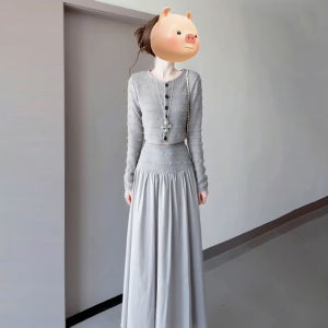 Homecore | Elegant and Younger Looking Gray Long Dress Set for Spring