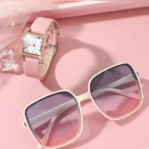 Miss.J New Sunglasses For Women Fashion Rimless Beach Gradient  Original Square Glasses UV400 Eyeglasses