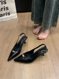 Elegant Miss Peach Pointed Toe High Heels Womens Thin Heel 2025 New Small Metal Buckle Wrap Head Sandals Fashionable Shoes