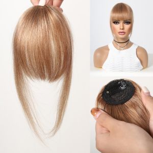 Brown Wispy Bangs Human Hair Bangs OverHead Clip in Hair Extension Natural Hair in Air Bangs Fringe Hairpieces for Women 4.5inch