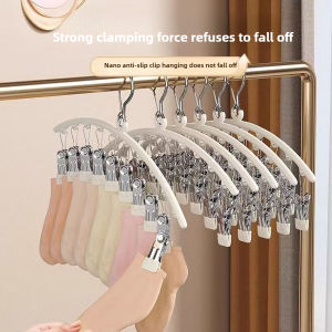 1/2/3pcs Clothes Hanger with 10 Clips Laundry Drying Rack Clothes Drying Rack Stainless Steel Sock Hangers Windproof Clip