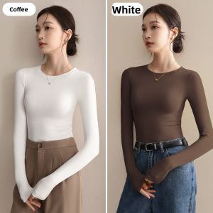 YAYANGREN | White Slim-Fitting Round Neck Long Sleeve T-shirt for Women