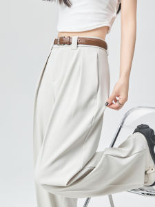 Elegant Grey Suit Pants Womens High Waist Slimming Drapey Straight Casual Commute Floor-Length Trousers Spring 2025
