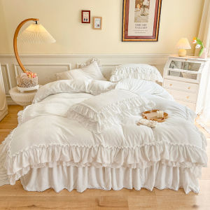 Winter Fairy Milk Fiber Bed Four-Piece Princess Style Double-Sided Velvet White Lace Quilt Cover Coral Velvet Bed Skirt